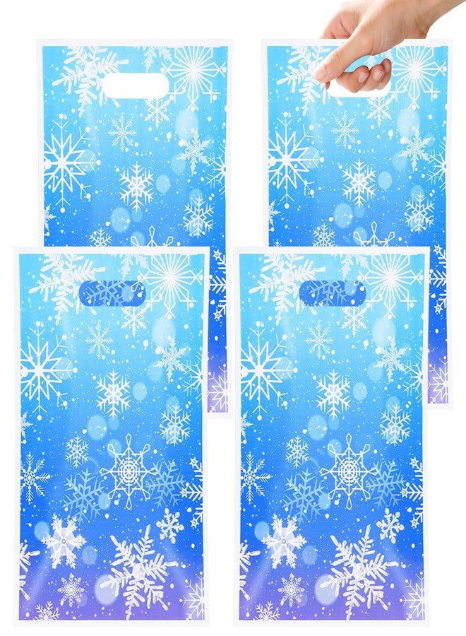 DUYIY Christmas Snowflake Gift Bags with Handles, 9.8x6.5 Inch, 60pcs Blue Plastic Party Bags for Holiday Birthday Wedding Gifts, Bulk Winter Themed Present Packaging - Image 1